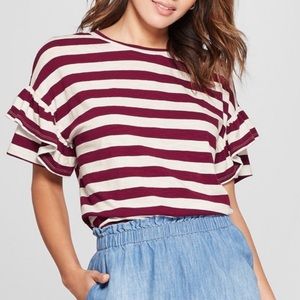 Universal Thread Striped Ruffle sleeve t-shirt